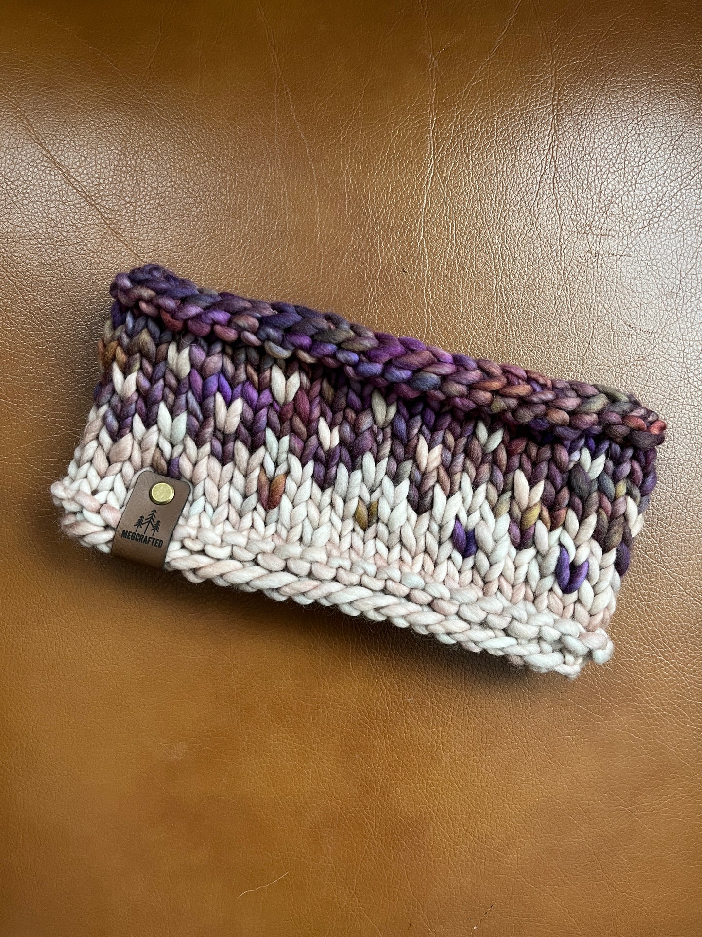 Merino Wool Knitted Headband - Primaveral in Purple/Whole Grain