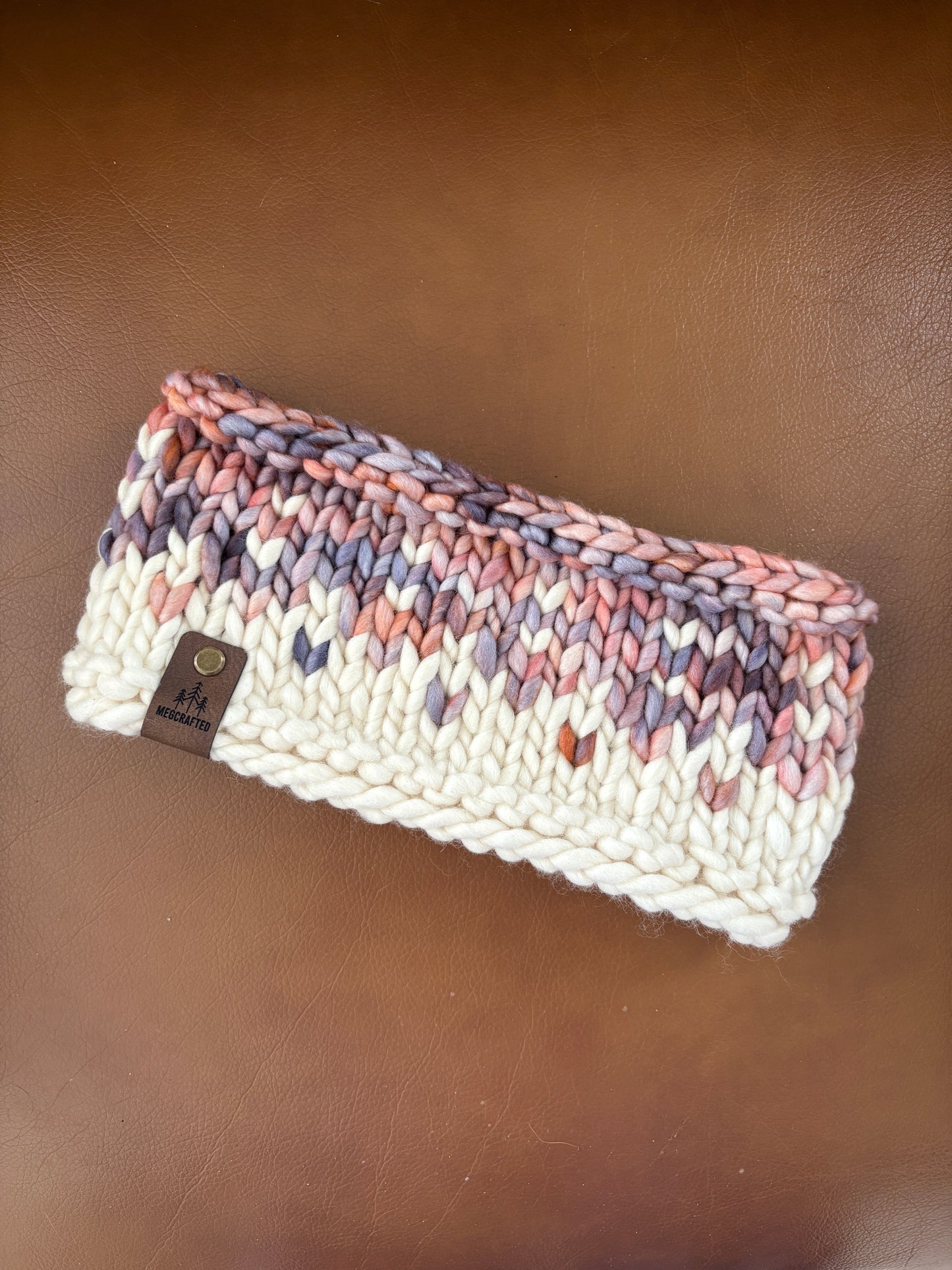 Merino Wool Knitted Headband - Primaveral in Light Pink/Purple/White
