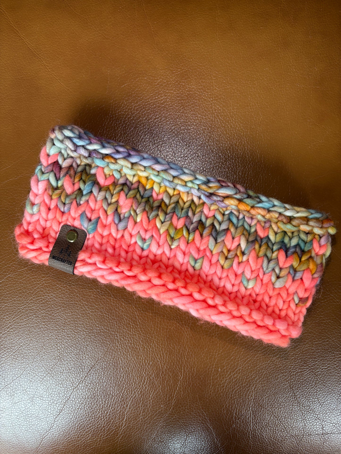 Merino Wool Knitted Headband - Primaveral in Peach Multi