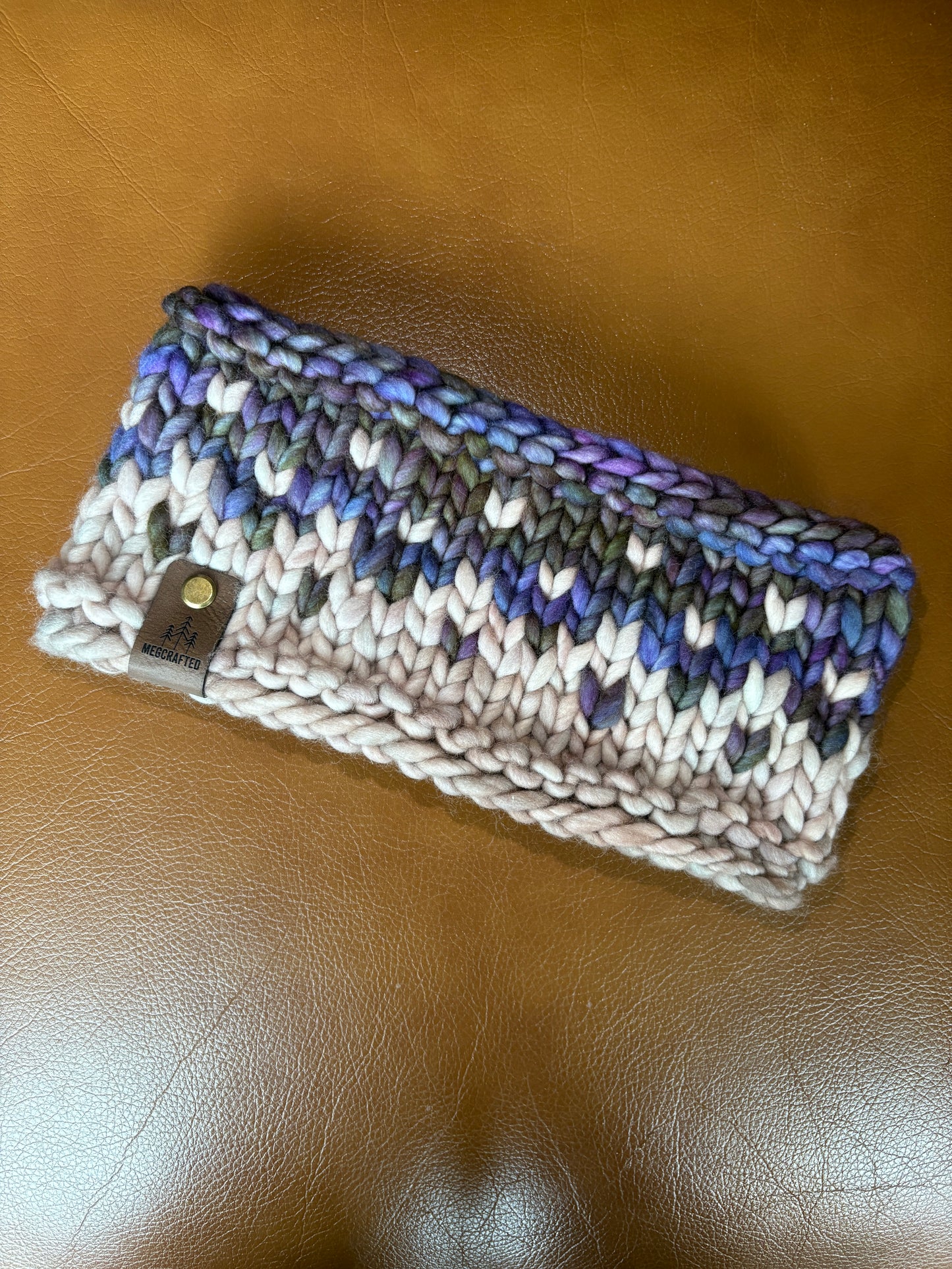 Merino Wool Knitted Headband - Primaveral in Whole Grain/Purple Multi