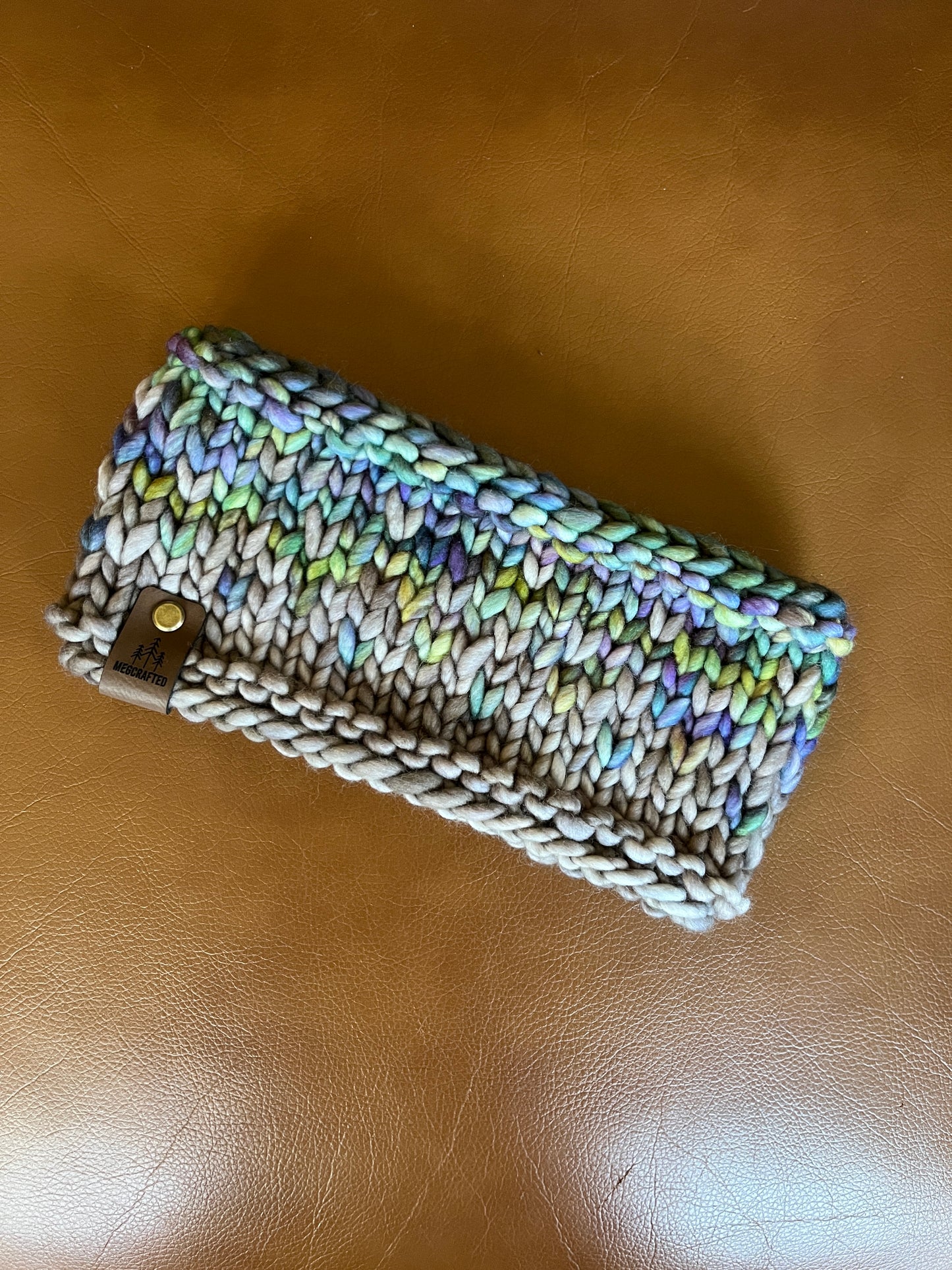 Merino Wool Knitted Headband - Primaveral in Grey/Blue/Green