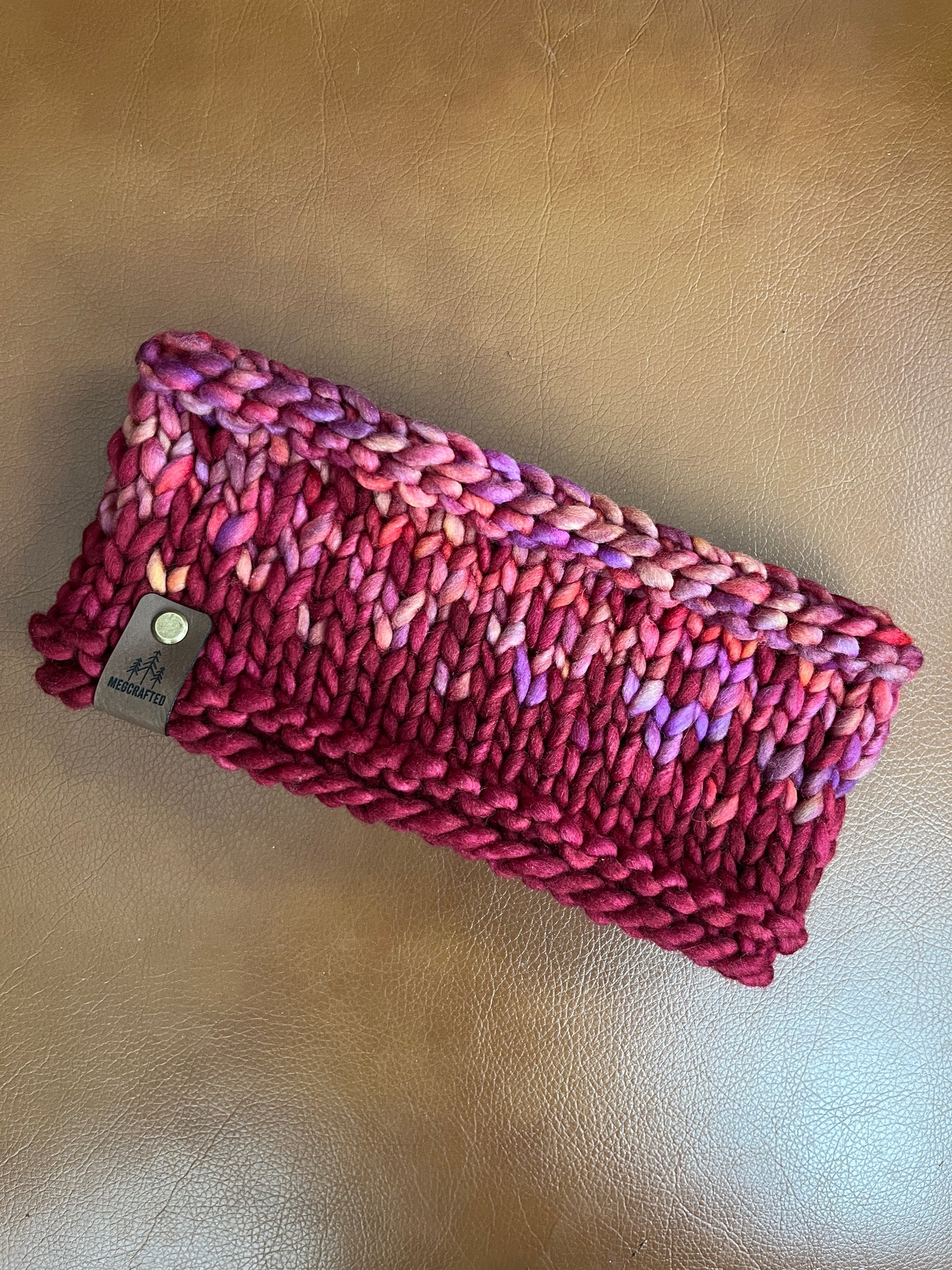Merino Wool Knitted Headband - Primaveral in Red/Pink