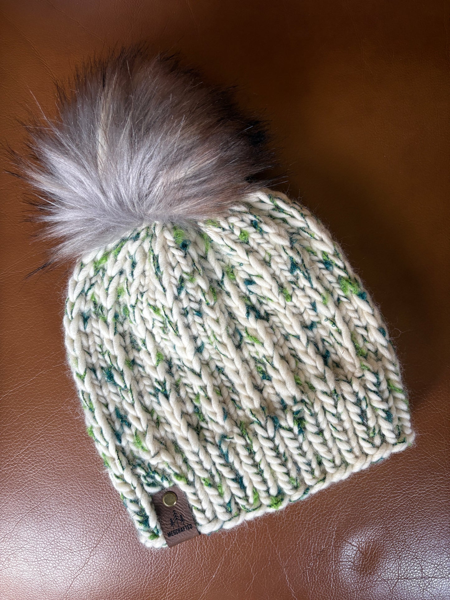Peruvian Wool Knitted Hat - Aspen in White/Green