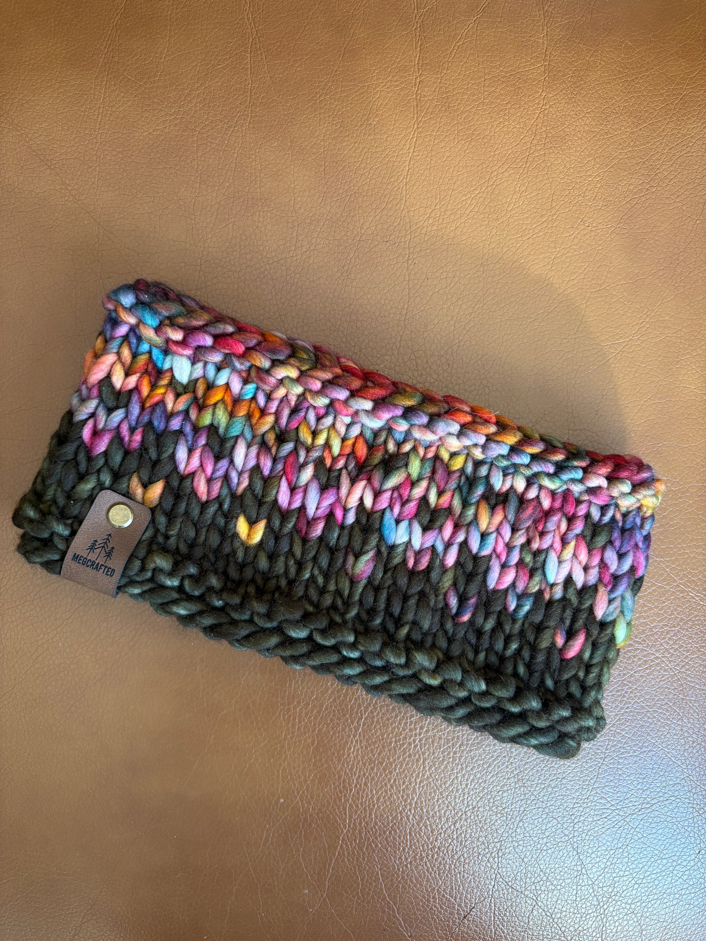 Merino Wool Knitted Headband - Primaveral in Olive/Pink Multi
