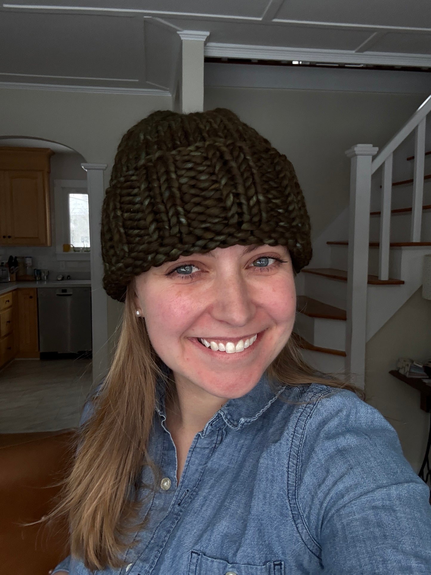 Merino Wool Knitted Hat - Ella in Olive
