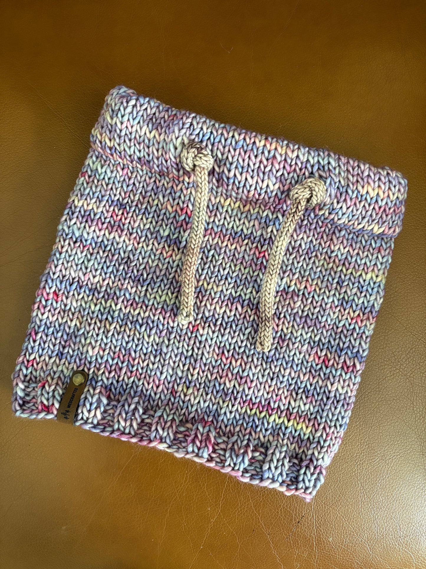 Merino Wool Drawstring Cowl - Lilac Multi / Whole Grain Tie