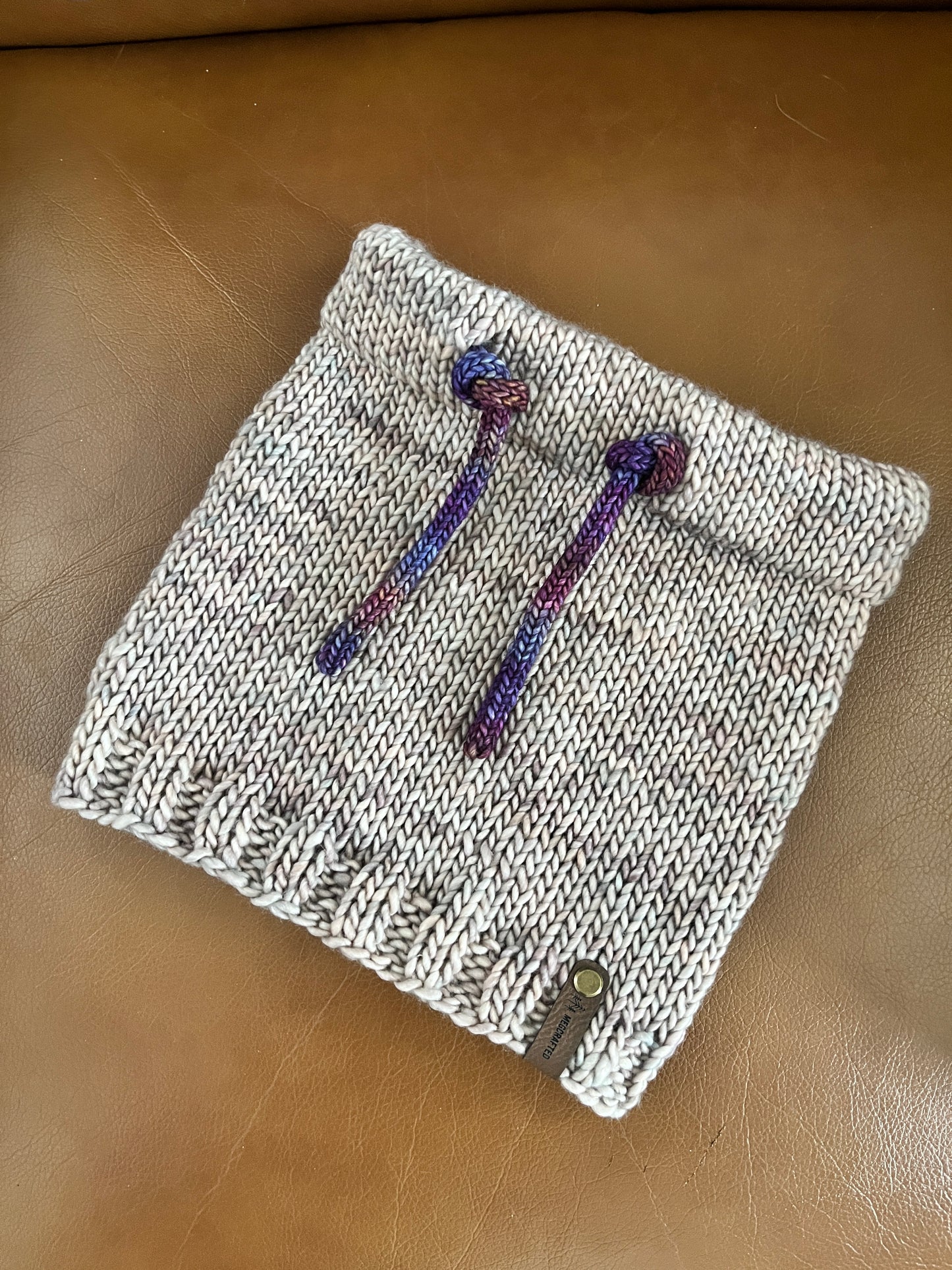 Merino Wool Drawstring Cowl - Whole Grain / Purple Multi Tie