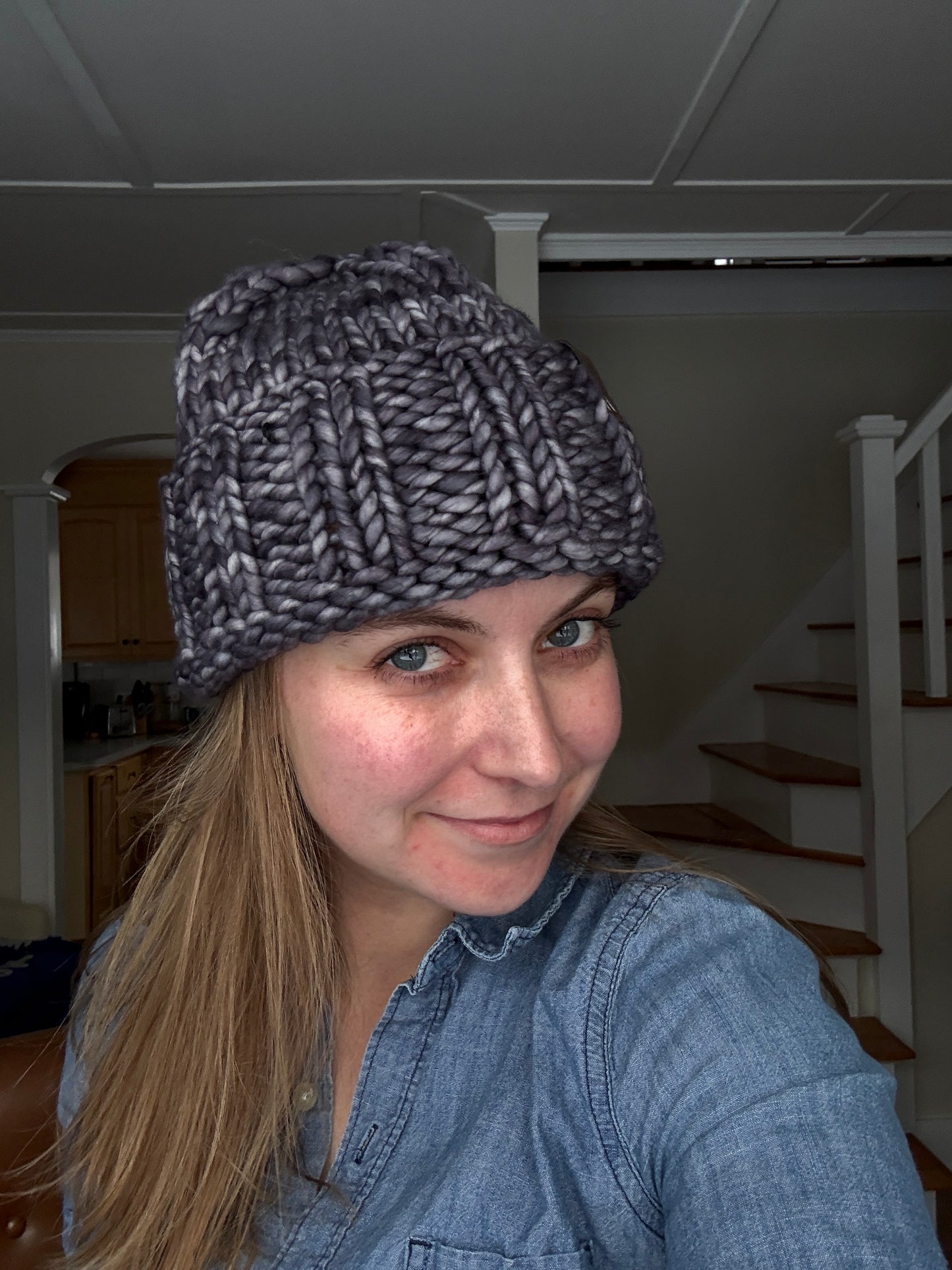 Merino Wool Knitted Hat - Ella in Dark Grey