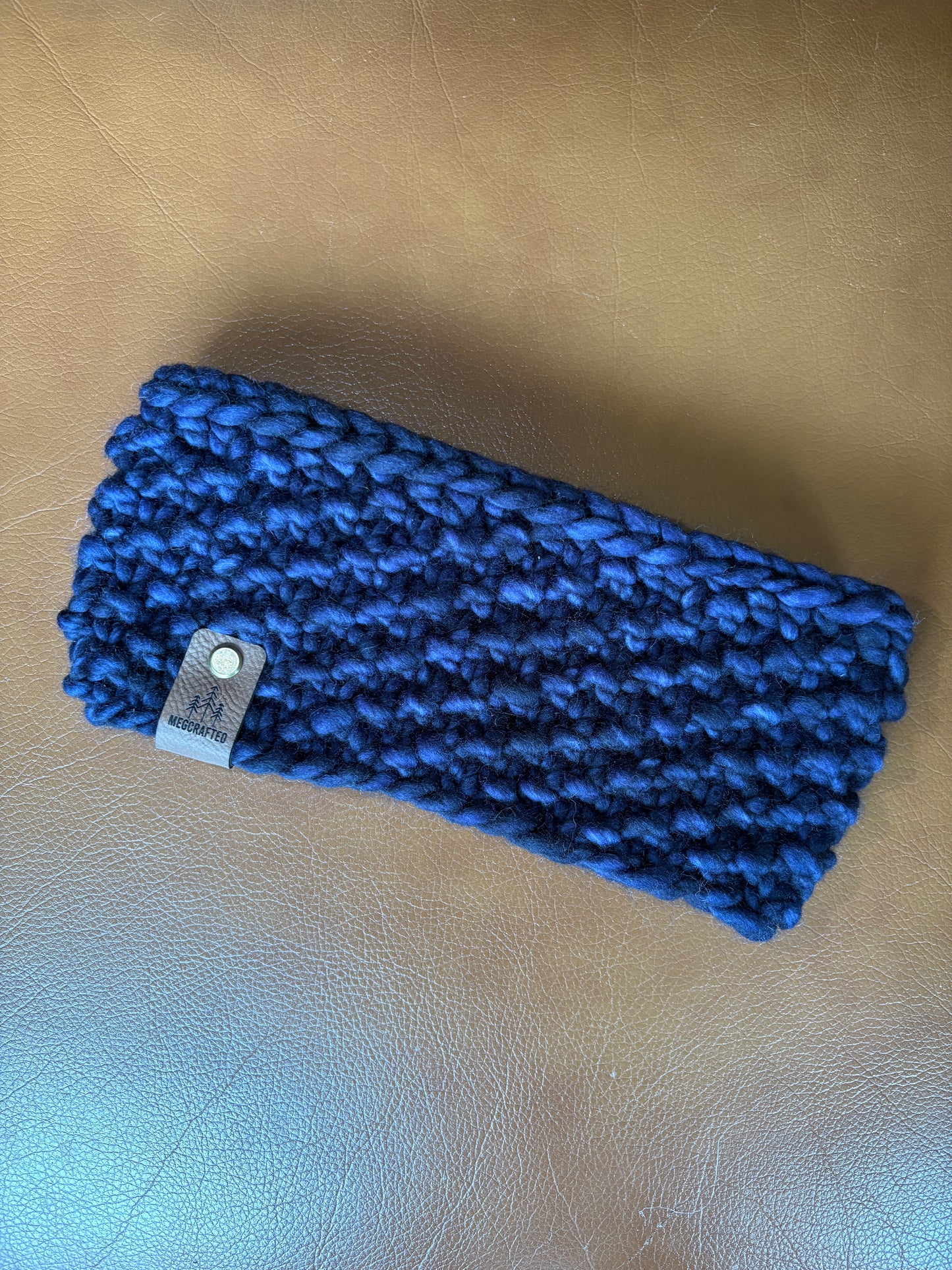 Merino Wool Knitted Granite Headband - Navy