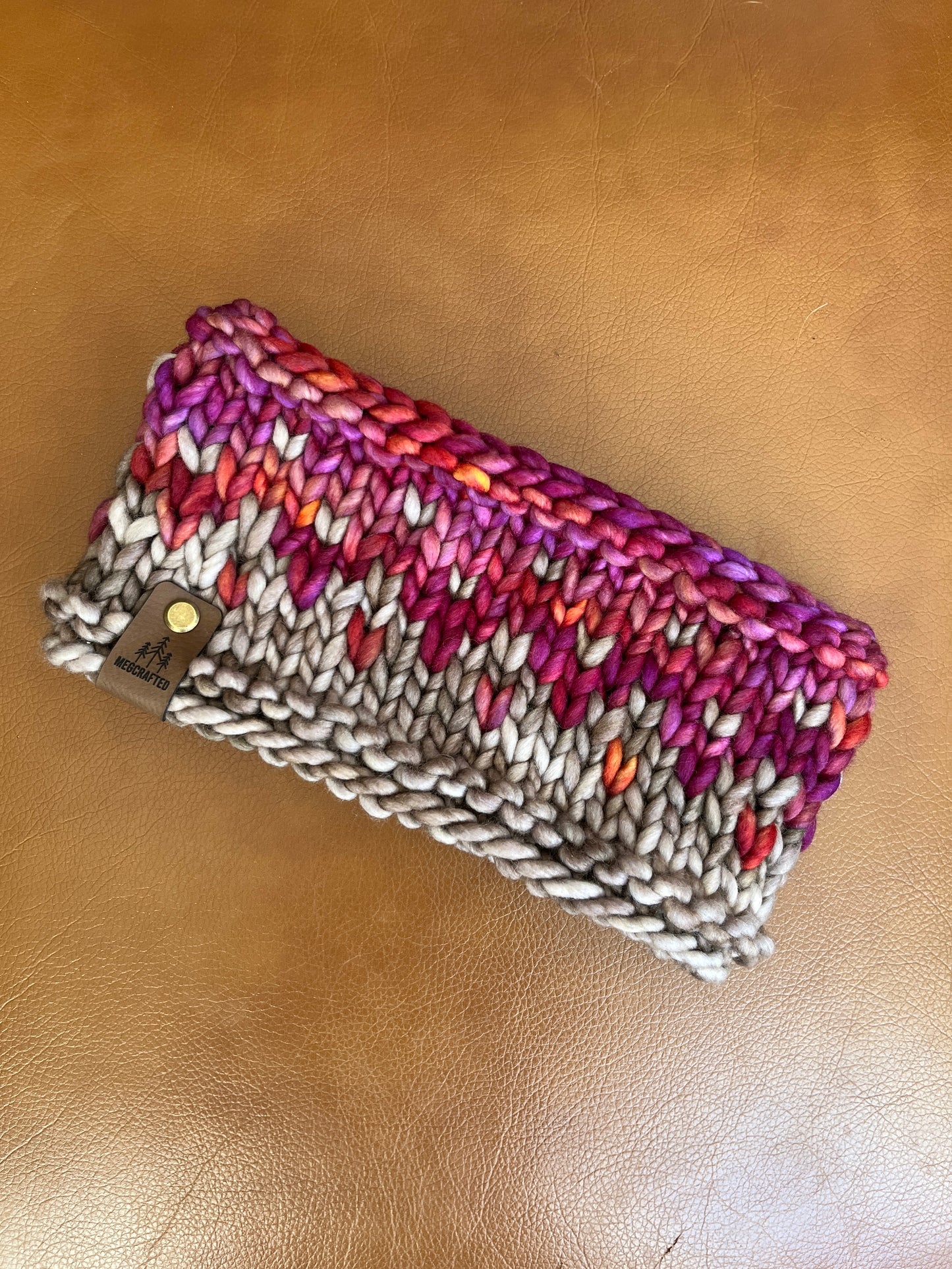 Merino Wool Knitted Headband - Primaveral in Pink/Light Grey