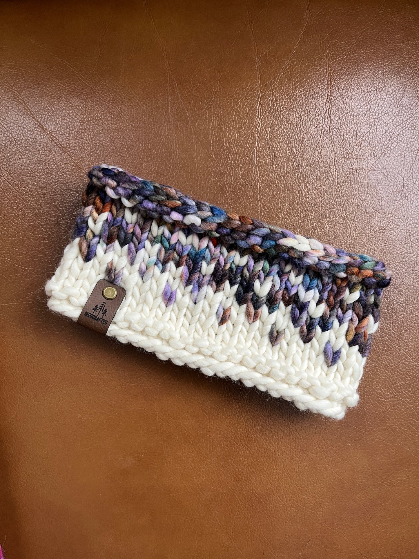 Merino Wool Knitted Headband - Primaveral in Purple/Blue/White