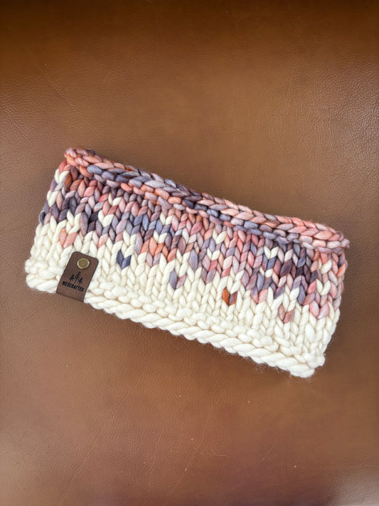 Merino Wool Knitted Headband - Primaveral in Light Pink/Purple/White