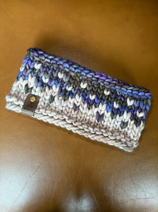 Merino Wool Knitted Headband - Primaveral in Whole Grain/Purple Multi