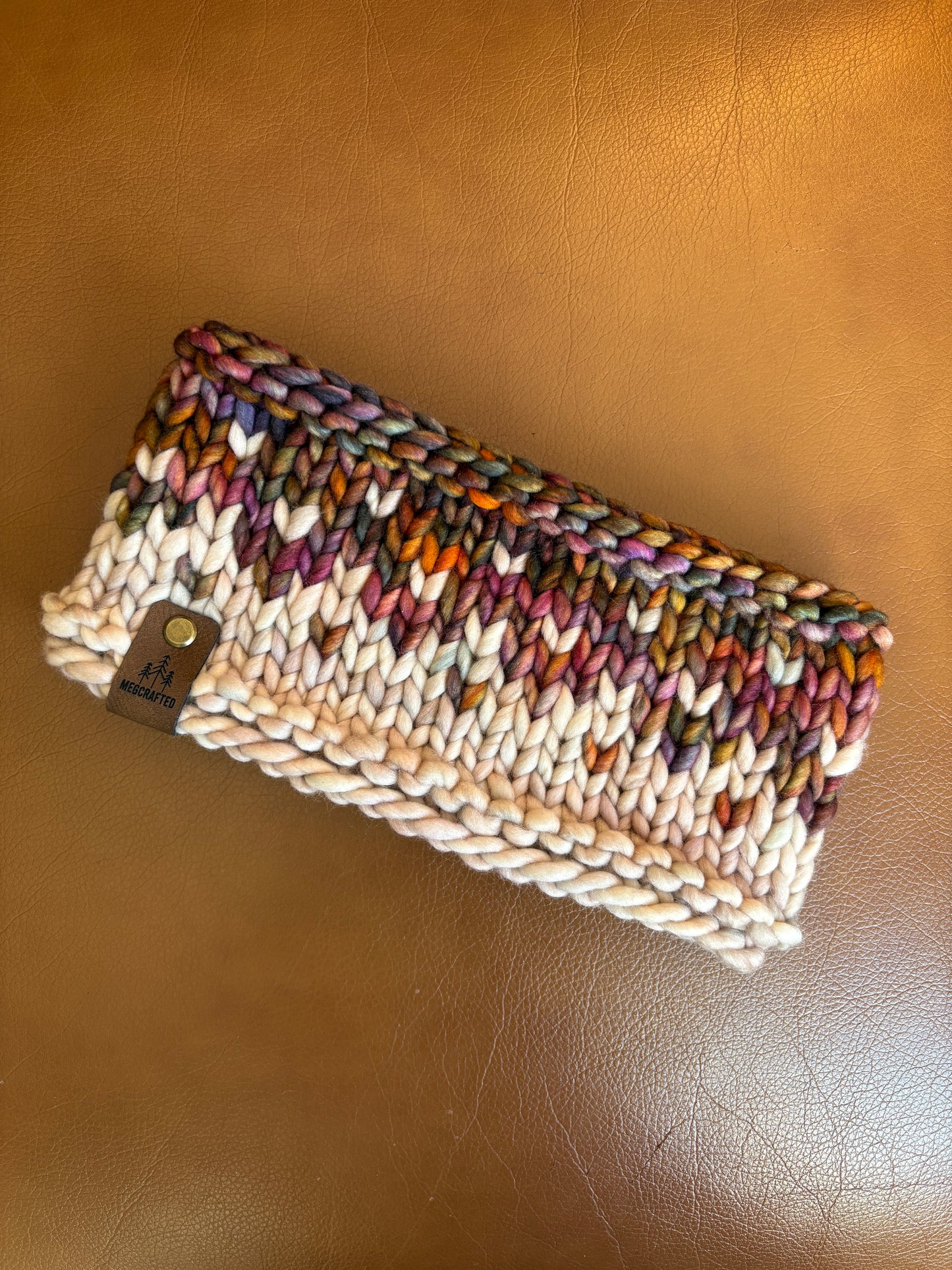 Merino Wool Knitted Headband - Primaveral in While Grain/Fall Leaves