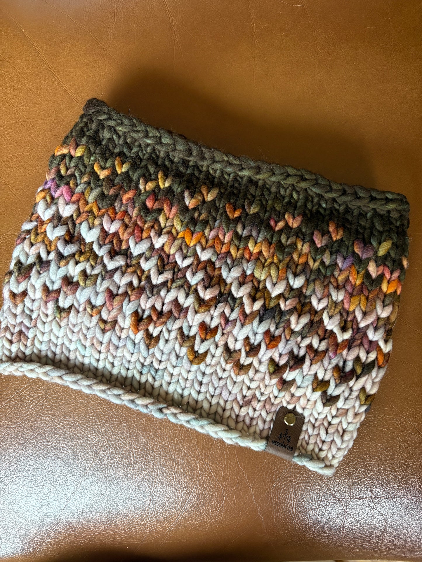 Merino Wool Chunky Knit Cowl - Earth Tones (Green)