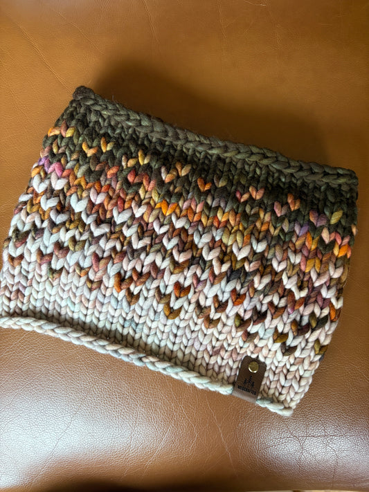 Merino Wool Chunky Knit Cowl - Earth Tones (Green)