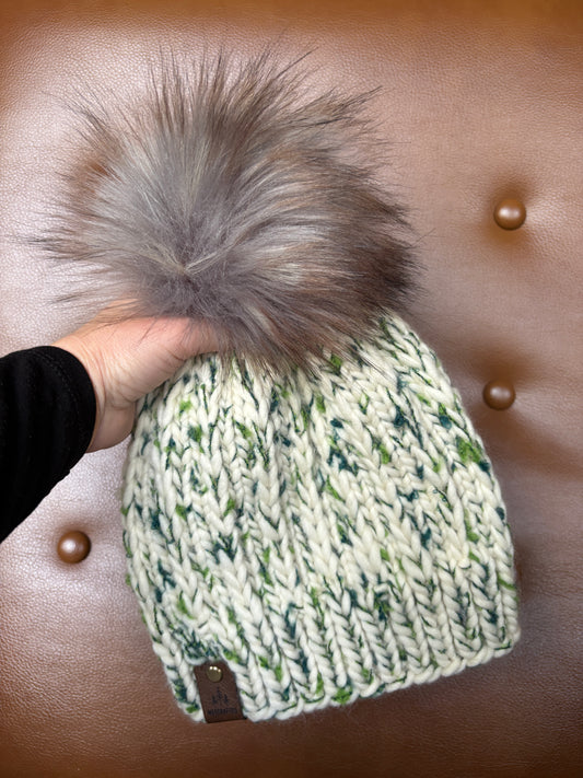 Peruvian Wool Knitted Hat - Aspen in White/Green