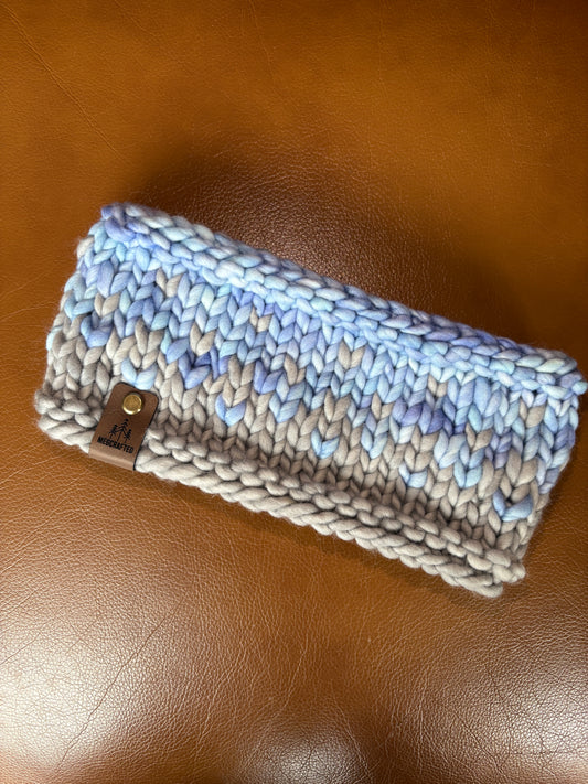 Merino Wool Knitted Headband - Primaveral in Light Grey/Aquamarine