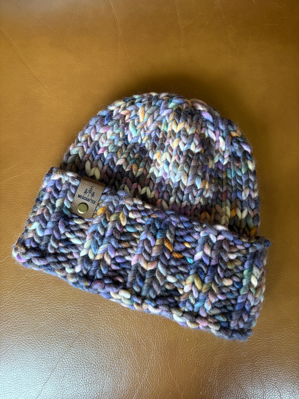 Merino Wool Knitted Hat - Ella in Purple/White/Brown