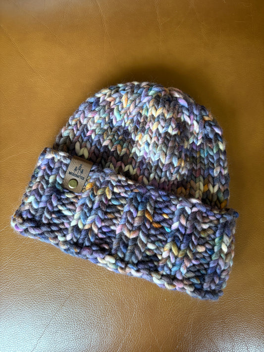 Merino Wool Knitted Hat - Ella in Purple/White/Brown