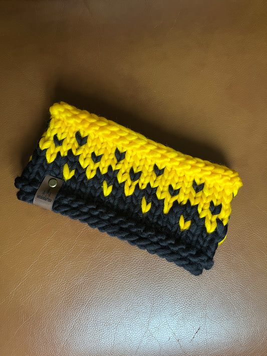 Merino Wool Knitted Headband - Primaveral in Black & Yellow