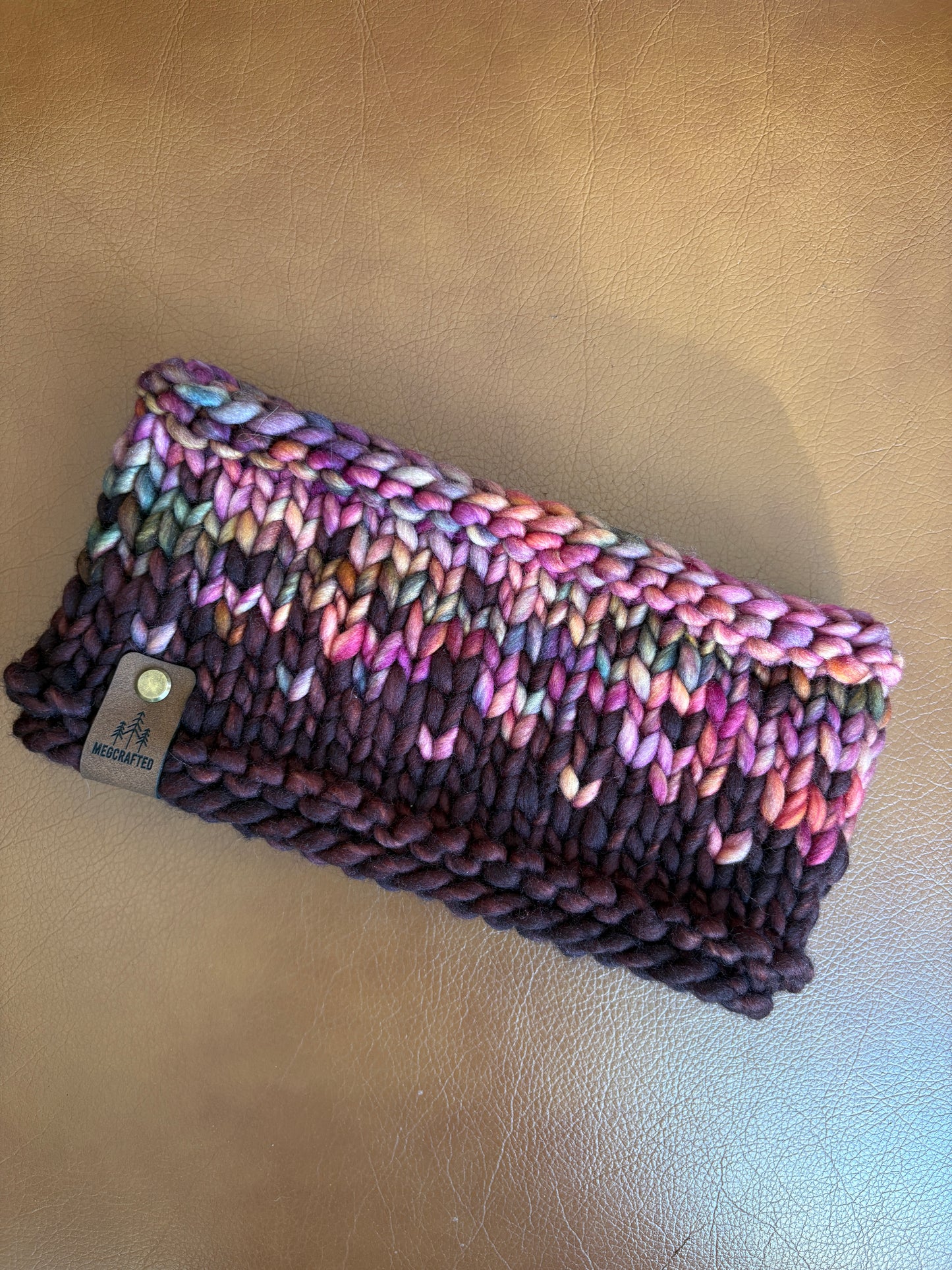 Merino Wool Knitted Headband - Primaveral in Brown/Pink Multi