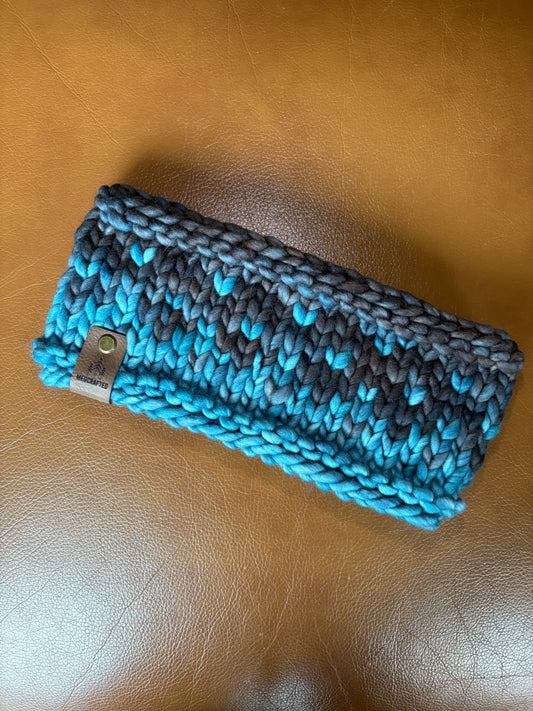 Merino Wool Knitted Headband - Primaveral in Teal/Grey