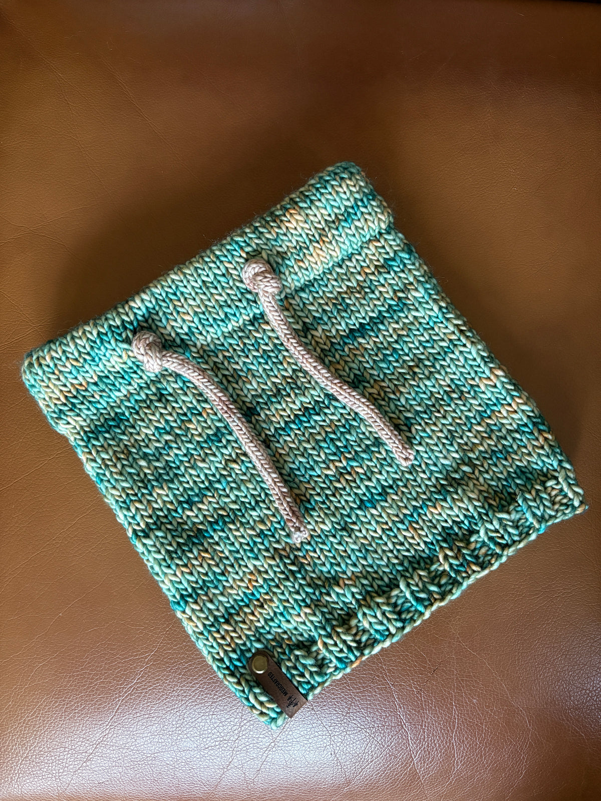Merino Wool Drawstring Cowl - Light Green