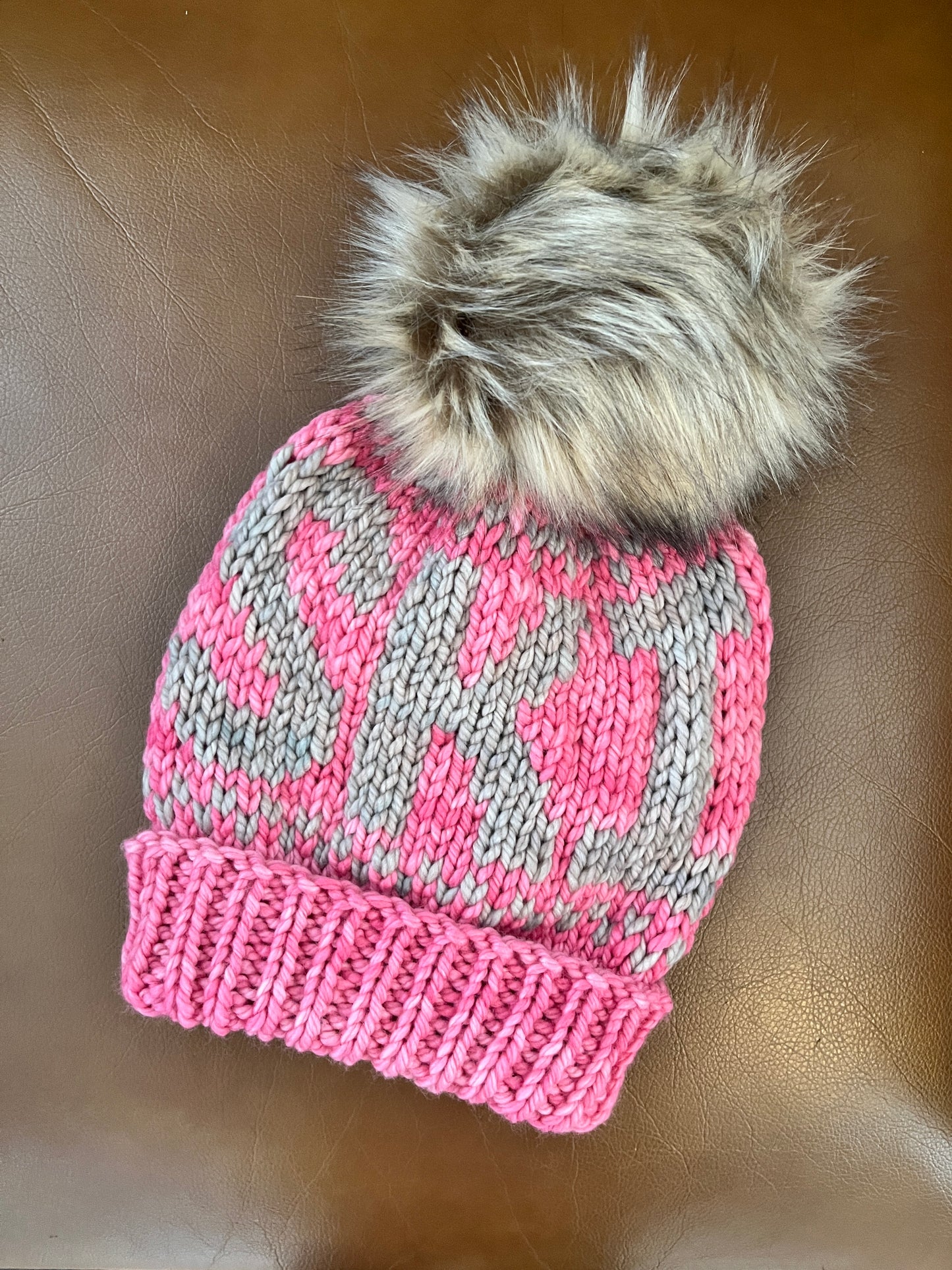 CHILD Merino Wool Knitted Ski Hat - Pink/Whole Grain