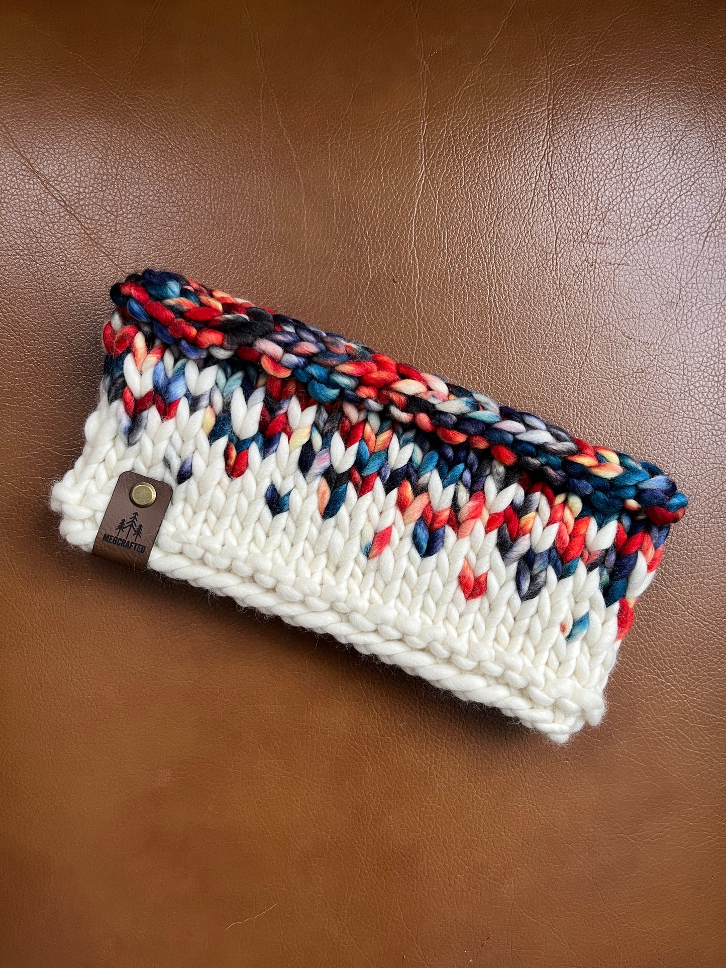 Merino Wool Knitted Headband - Primaveral in Red/Blue/White