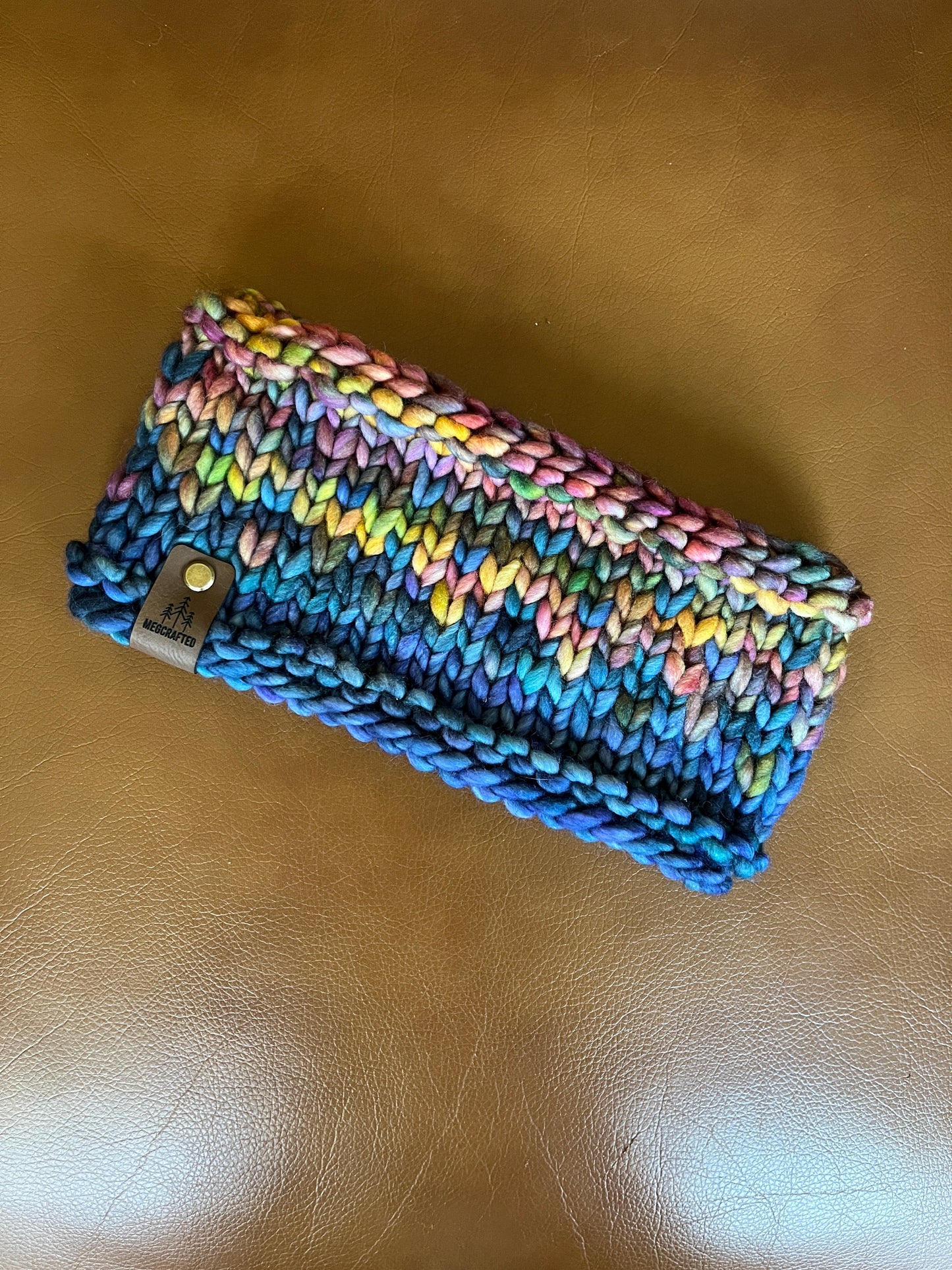 Merino Wool Knitted Headband - Primaveral in Blue Multi