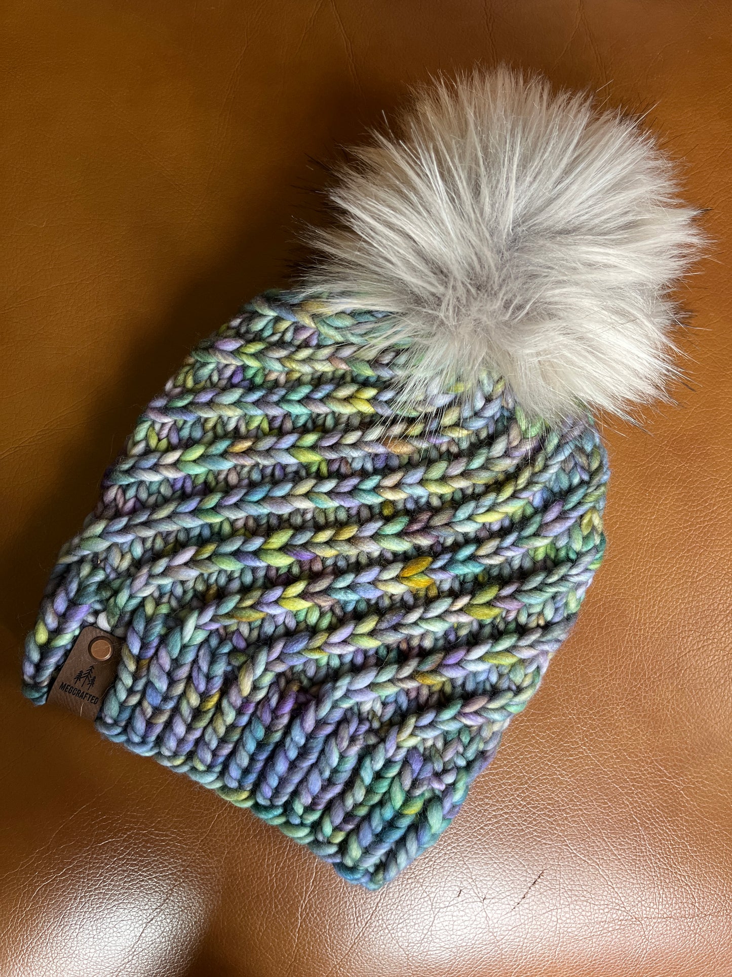 Merino Wool Knitted Hat - Alpine Swirl in Blue Green Multi