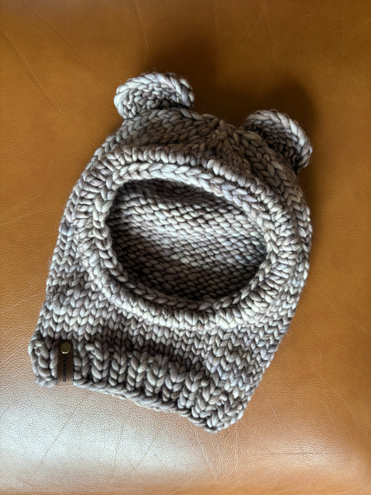Merino Wool Bear Balaclava - Light Grey