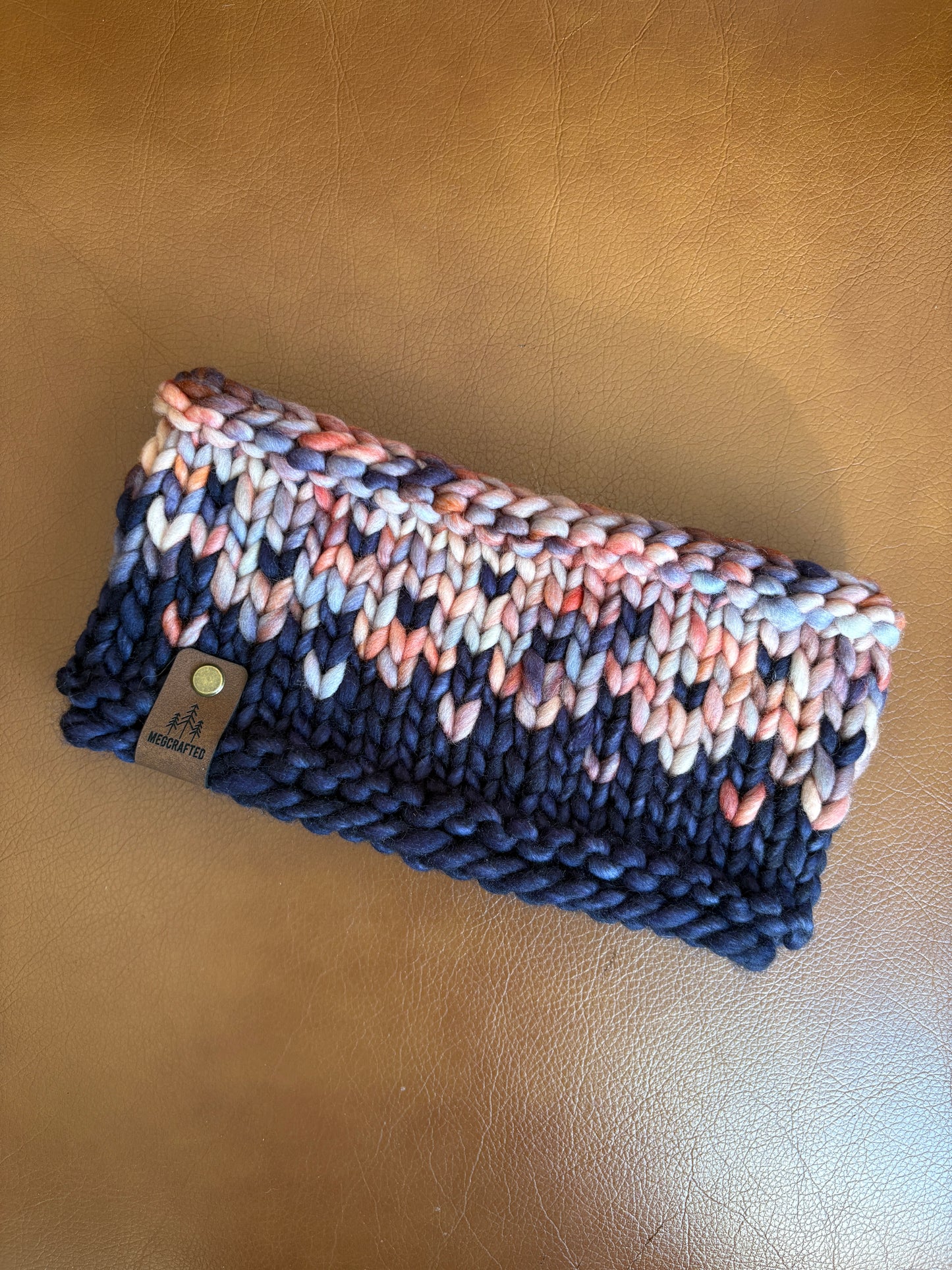 Merino Wool Knitted Headband - Primaveral in Light Pink/Purple/Navy