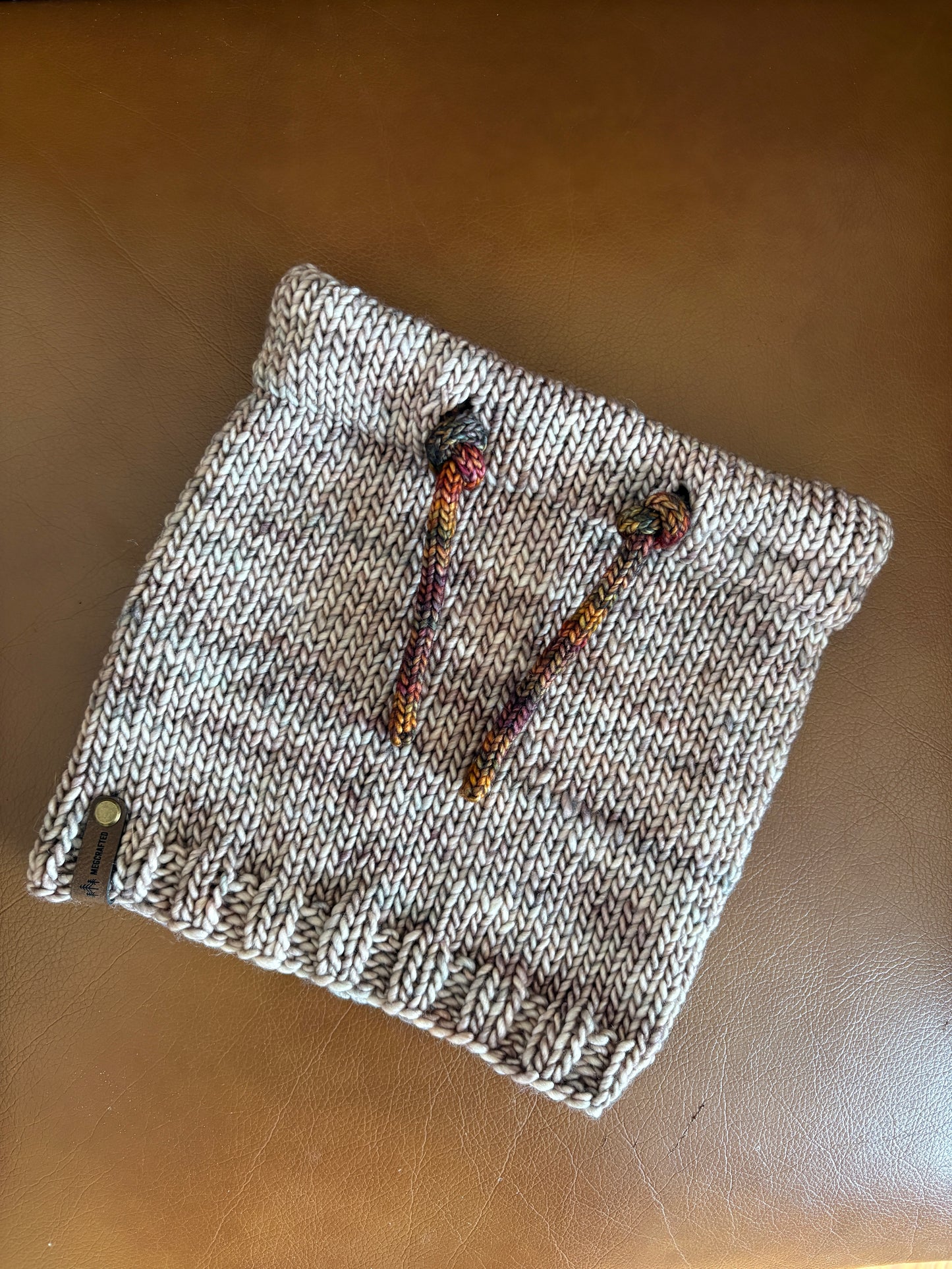 Merino Wool Drawstring Cowl - Whole Grain /  Fall Leaves Tie