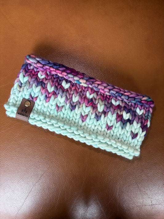 Merino Wool Knitted Headband - Primaveral in Cucumber/Boreal