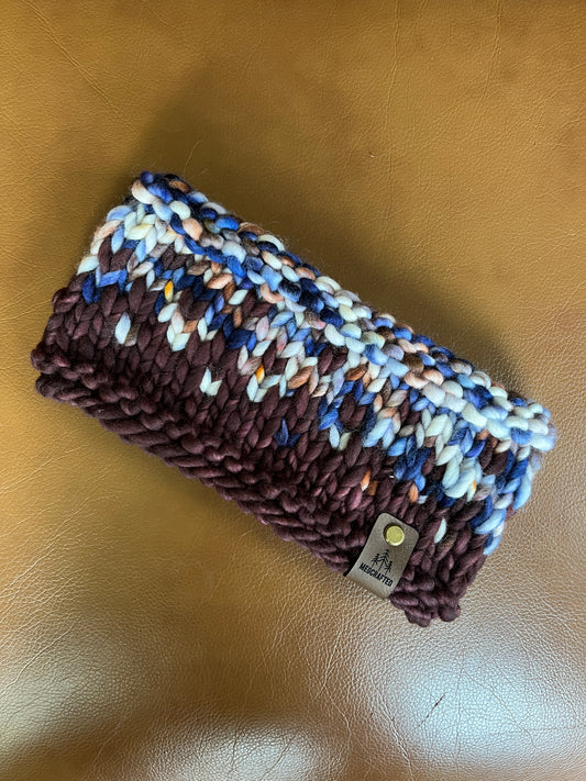 Merino Wool Knitted Headband - Primaveral in Brown/Blue/White Multi