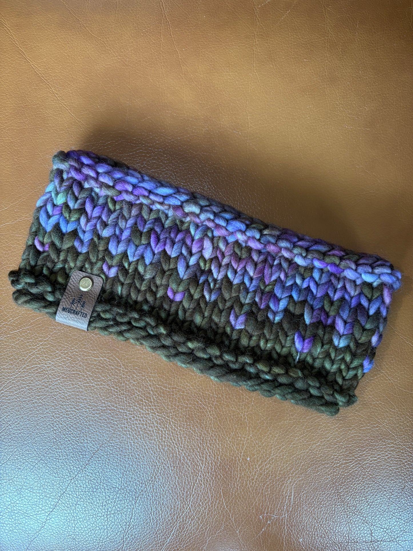 Merino Wool Knitted Headband - Primaveral in Olive/Purple