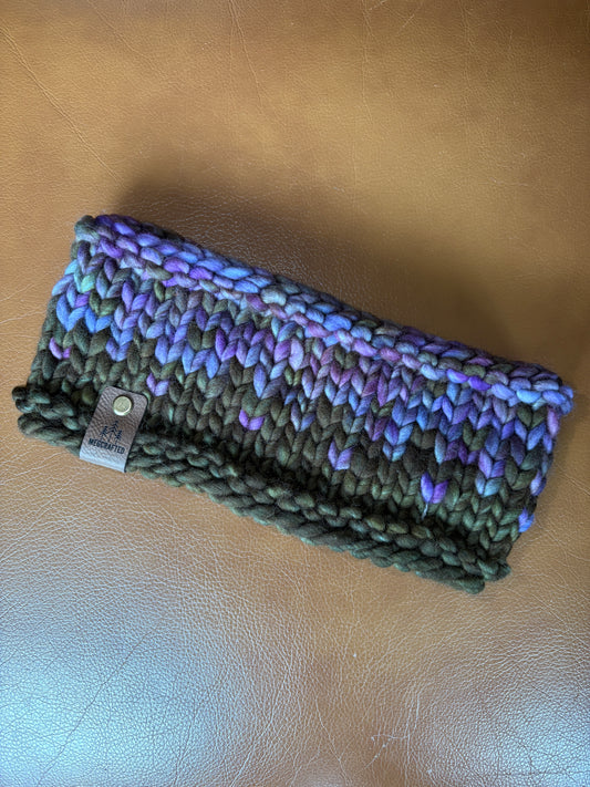 Merino Wool Knitted Headband - Primaveral in Olive/Purple