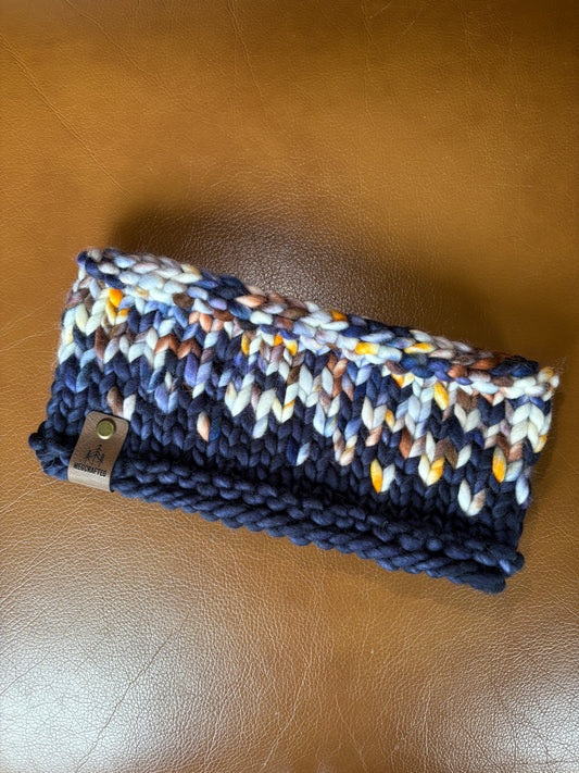 Merino Wool Knitted Headband - Primaveral in Navy/Orange/White