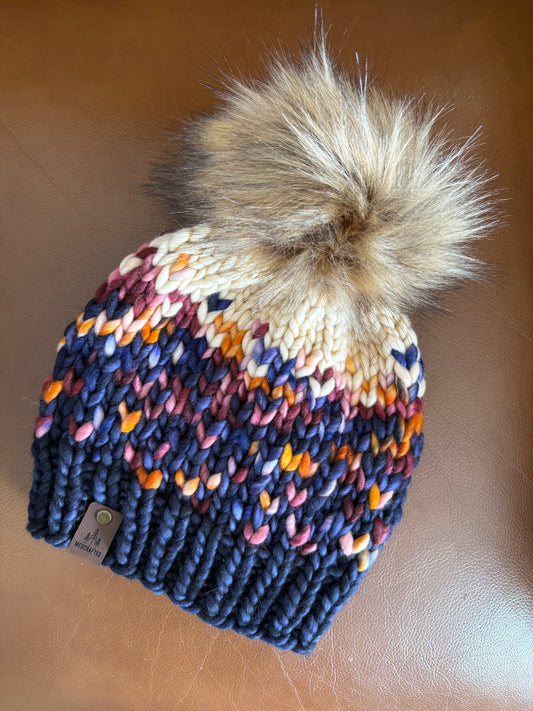 Merino Wool Knitted Hat - Sunrise in Campfire