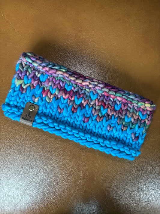 Merino Wool Knitted Headband - Primaveral in Cyan/Boreal