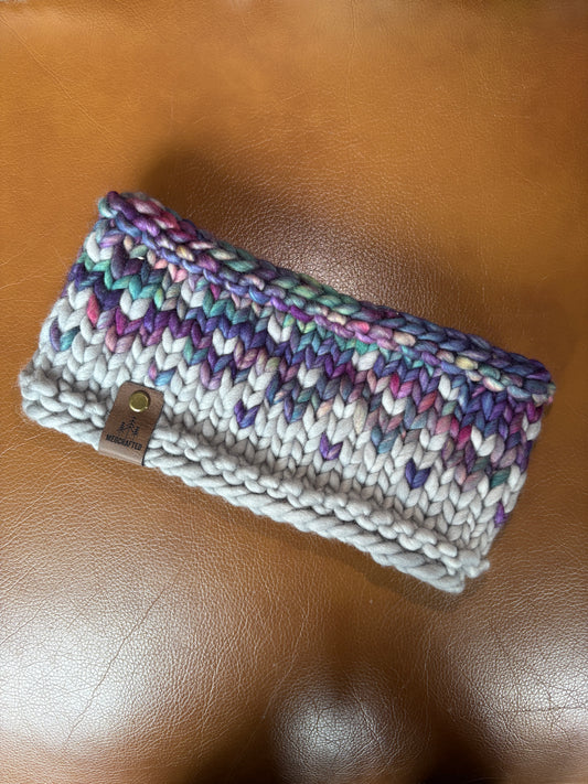 Merino Wool Knitted Headband - Primaveral in Light Grey/Boreal