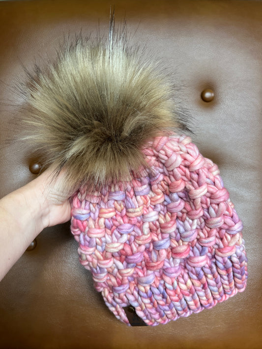 Merino Wool Knitted Hat - Tula in Light Pink Multi