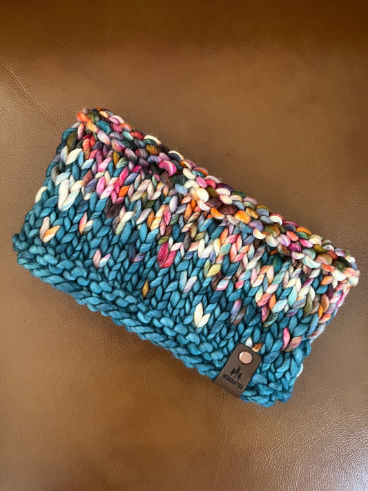 Merino Wool Knitted Headband - Primaveral in Teal Multi