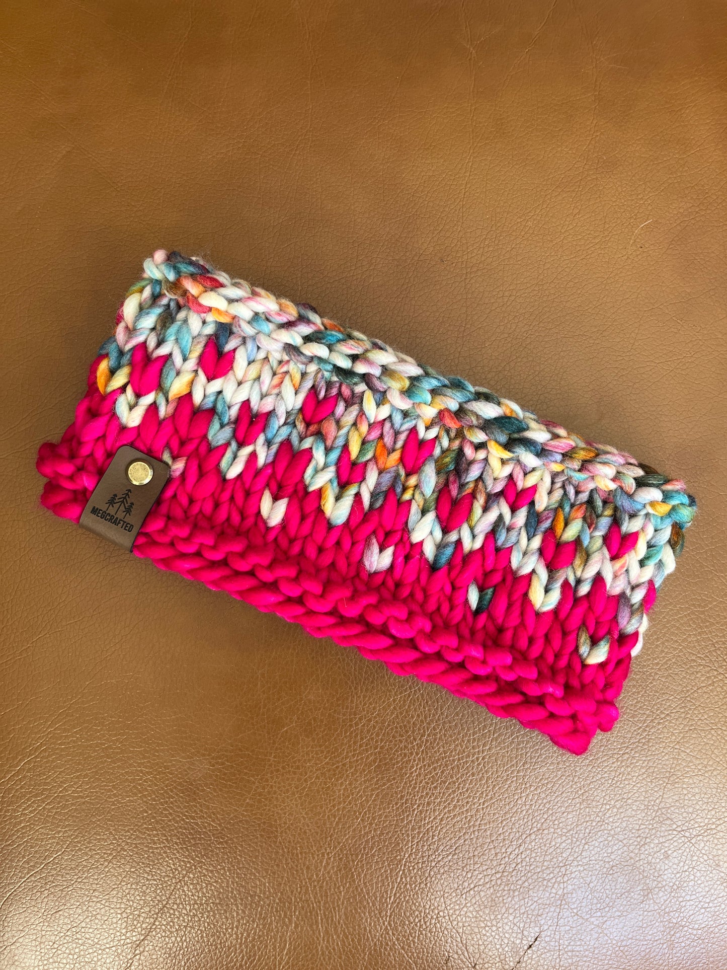 Merino Wool Knitted Headband - Primaveral in Hot Pink Multi