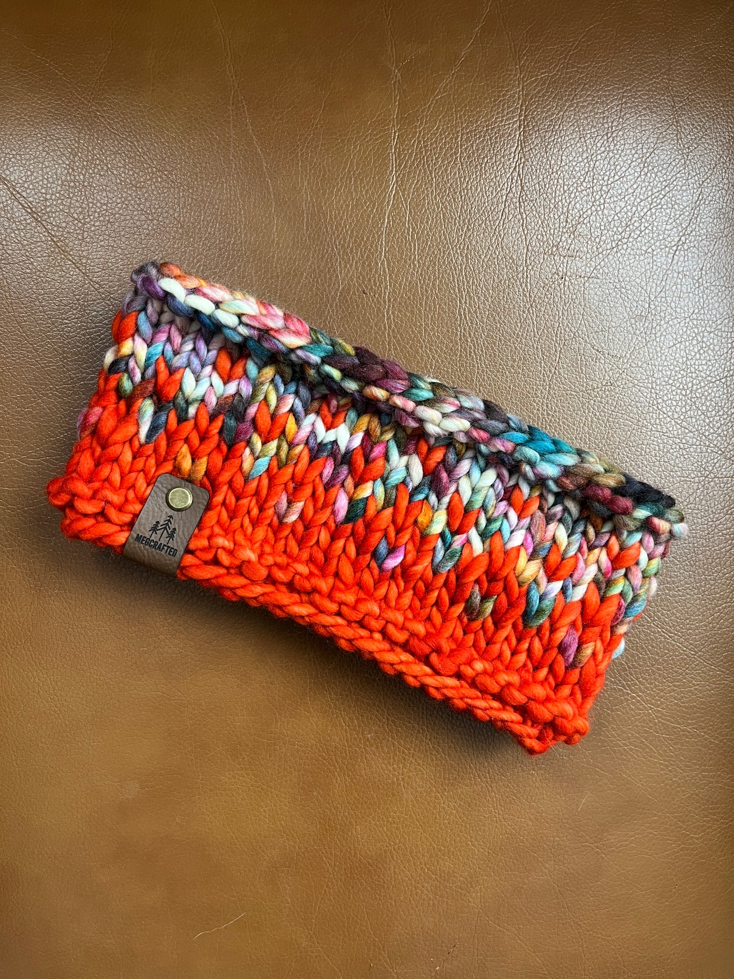 Merino Wool Knitted Headband - Primaveral in Orange Multi