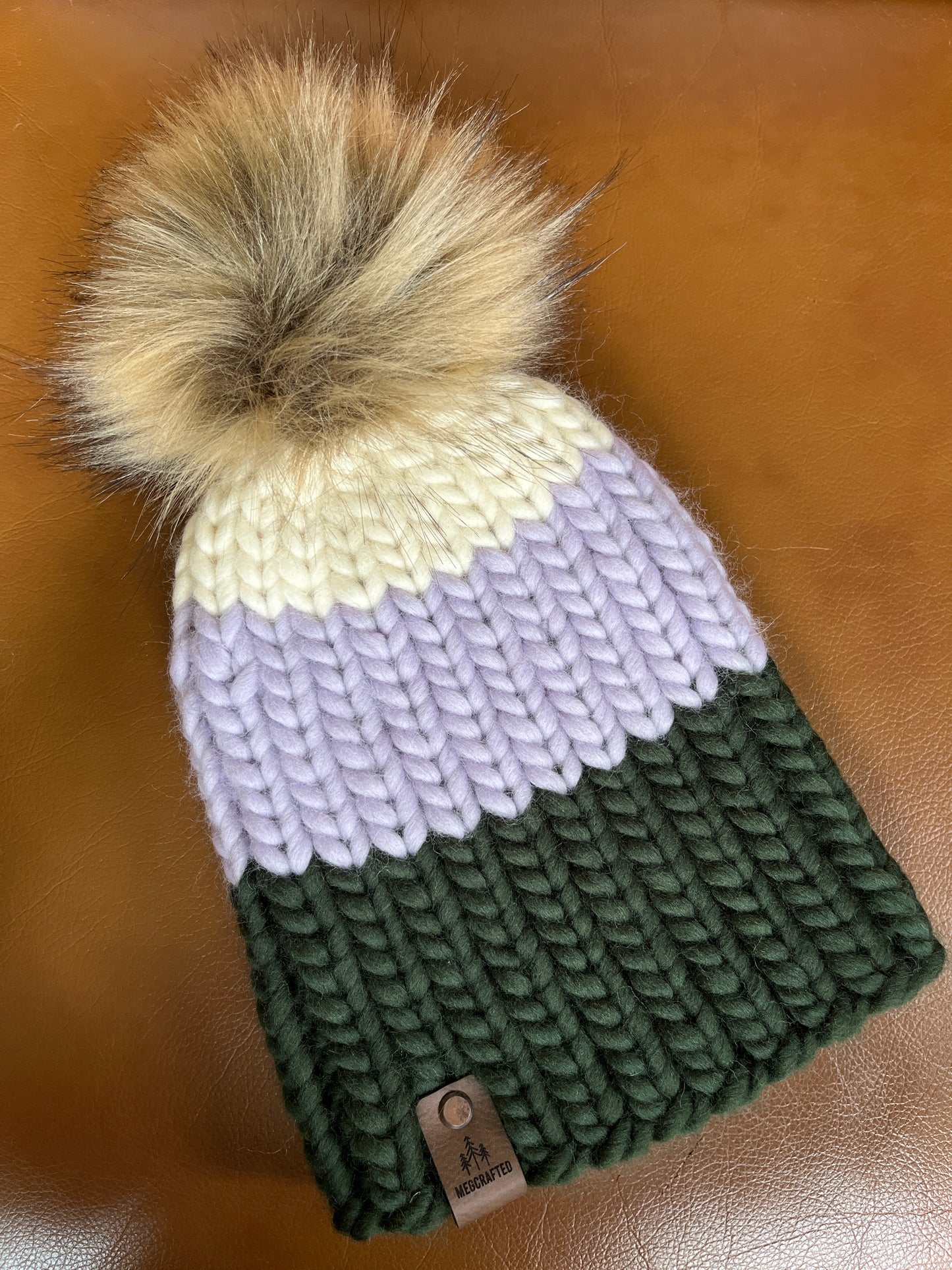 Peruvian Wool Knitted Hat - Nokhu in Cream/Lilac/Forest Green