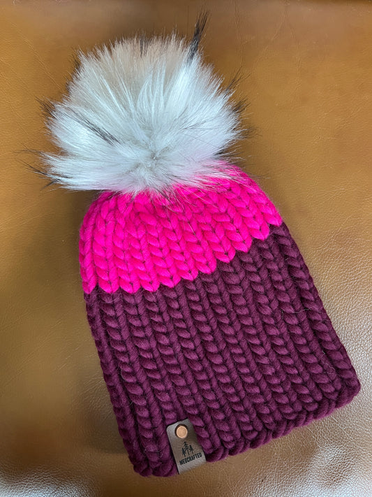 Peruvian Wool Knitted Hat - Nokhu in Hot Pink/Maroon